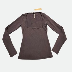 SKIMS Cotton Jersey Scoop Neck Top Iron Brown XSmall NWT